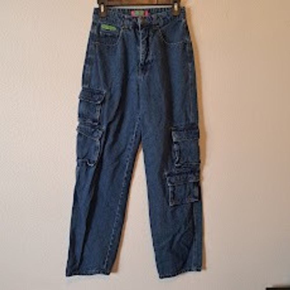 Empyre Womens High Waisted Cargo Jeans Medium Wash Blue Denim Skate Pants Size 0